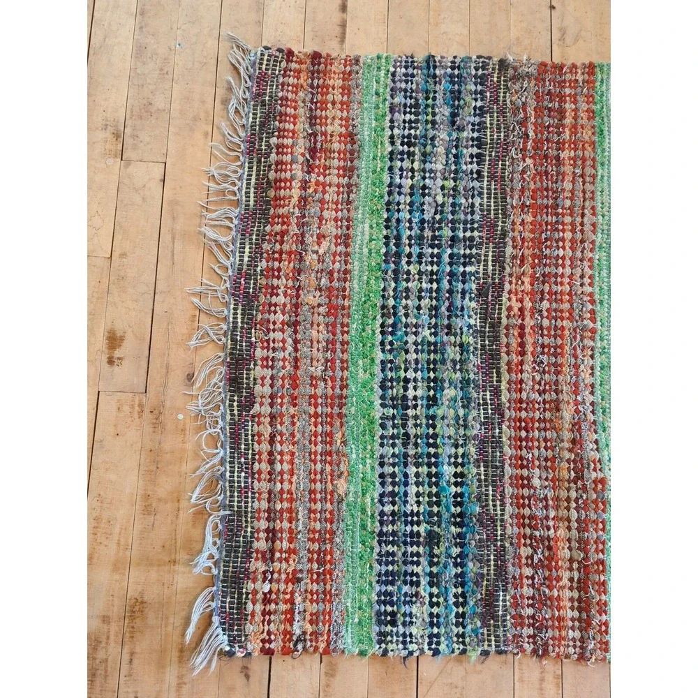 Antique Imported‎ Swedish Hand Made Rag Rug Runner (31 x 96 inches ) Very Pretty